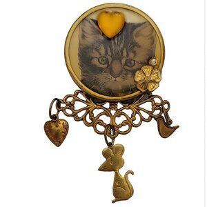 Handcrafted Creations By Frances Cat Charm Brooch K94